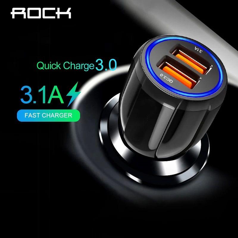 Автомобильное зарядное устройство ROCK, быстрая зарядка 3,0 QC 3,0, быстрая зарядка, Тип C, зарядное устройство для телефона s для huawei, Xiaomi, samsung, 2 порта, USB, быстрая зарядка для автомобиля