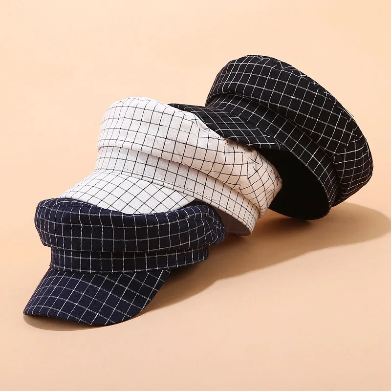 

Women fashion lattice Military Hats Spring and autumn Fashion Beret navy Flat Cap tain Bone Cadet Hat Newsboy Caps Female Z117