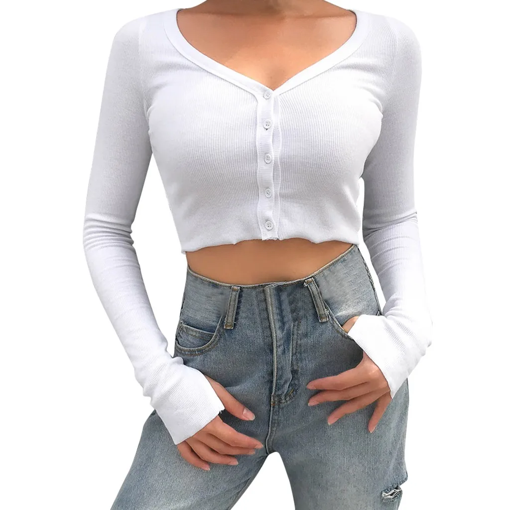 

Cropped Cardigan Sexy Knitted Sweater V Neck Crop Top Sweater Female 2019 Women Sweaters Spring Long Sleeve Jumper Winter #V