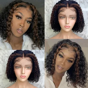 

Fureya hair 4×4 lace Human Hair short Bob Ombre Kinky Curly Wigs For Black Women 150% Density Brazilian Remy Hair Pre Plucked