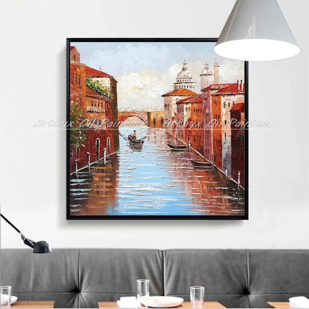 

Arthyx Handmade Palette Knife Landscape Oil Paintings On Canvas,Venice The City Of Water Picture For Living Room,Home Decoration