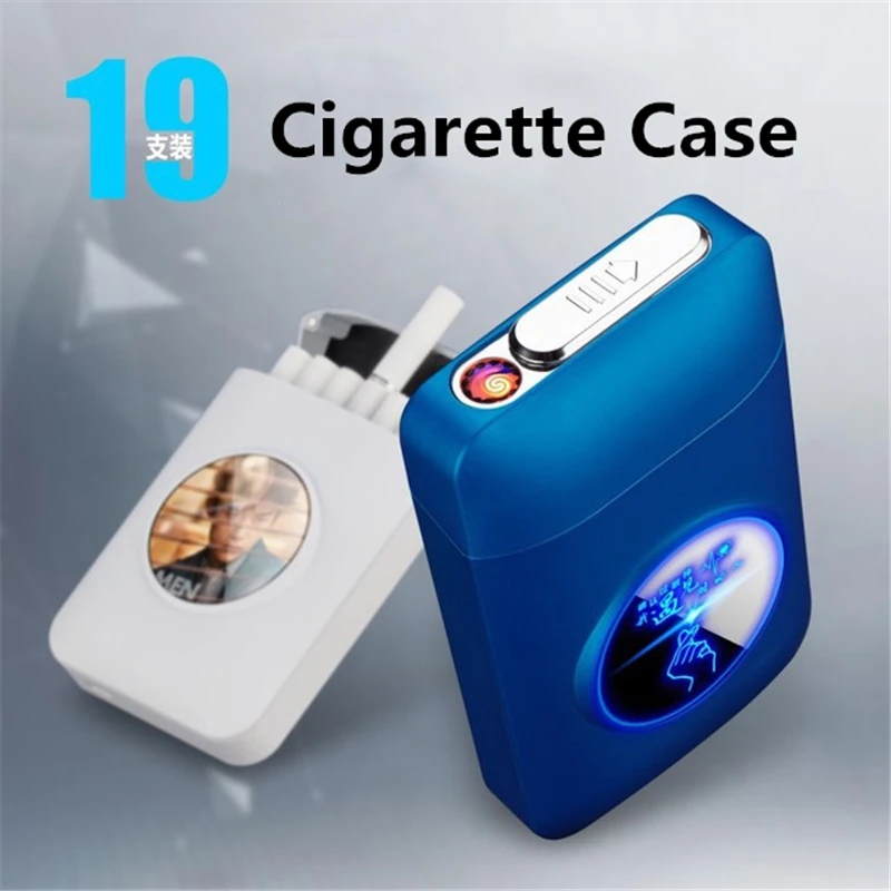Новинка, 19-pack, зарядная зажигалка+ металлический чехол для сигарет, USB зарядка, Электронная зажигалка, креативная сигаретная коробка, держатель для сигарет