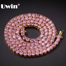 UWIN 4 мм розовый кубический цирконий теннисные Цепочки Золото Серебро Цвет ожерелье цветные модные ювелирные изделия Хип-хоп