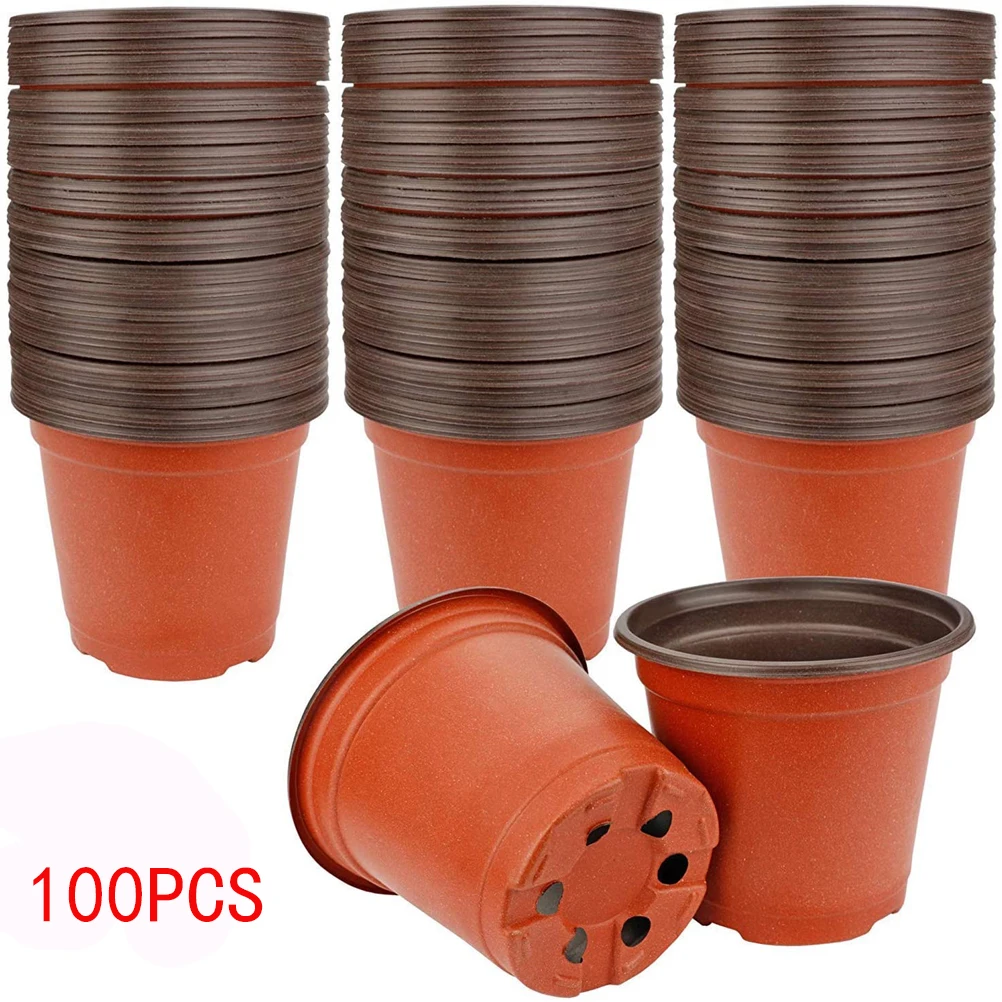 100Pcs 4 Inch Plastic Plant Nursery Pots Seed Starting Pots Containers for Succulent Seedling Cutting Transplanting