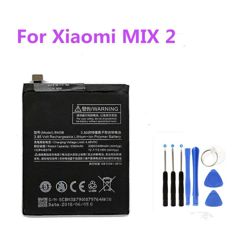

Phone Built-in Battery BM3B Li-Polymer Replacement Batteries For Xiaomi MIX2 Mi Mix 2 Batteries 3300mAh + Free Tools