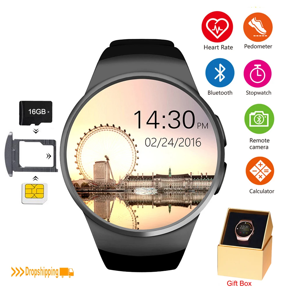 

KW18 Bluetooth smart watch full screen Support SIM TF Card Smartwatch Phone Heart Rate for apple gear s2 huawei xiaomi