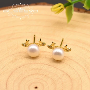 

GLSEEVO Handmade Antlers Earrings Fresh Water Pearl For Women Minimalism Jewelry Zilveren Oorbellen Joyas De Plata 925 GE0863