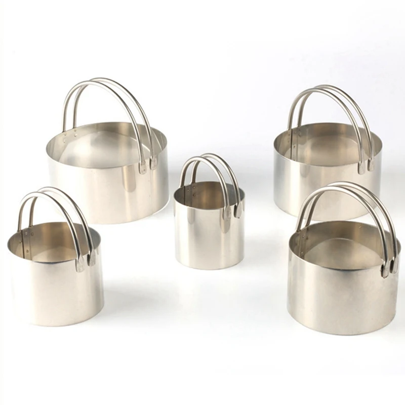 

5 Pcs Stainless Steel Cookie Molds Set With Handle Biscuit Cutter Set, Round Shape Cake Baking Circle Mould