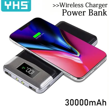 

30000mah Power Bank External Battery Bank Built-in Wireless Charger Powerbank Portable QI Wireless Charger For iPhone 8 8plus XS