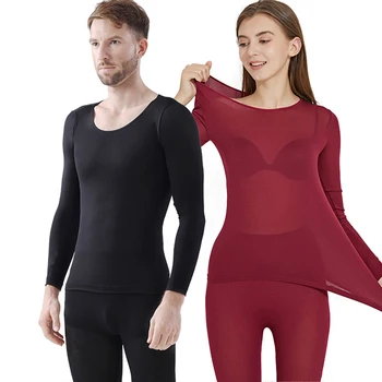 

2020 Couple Warm Thermal Underwear Set Women Men Ultra-Soft Thermostatic Ultra-Thin Heating Winter Tight-Fitting Base Tops