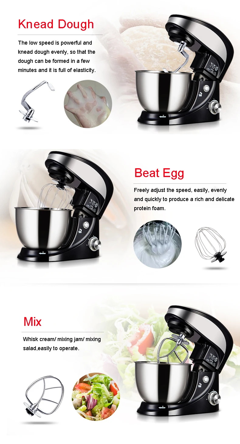 JIQI 4L נירוסטה קערת חשמלי מזון Stand מיקסר שף מילקשייק מקצף שמנת ביצת Whisk בלנדר עוגת בצק לישה