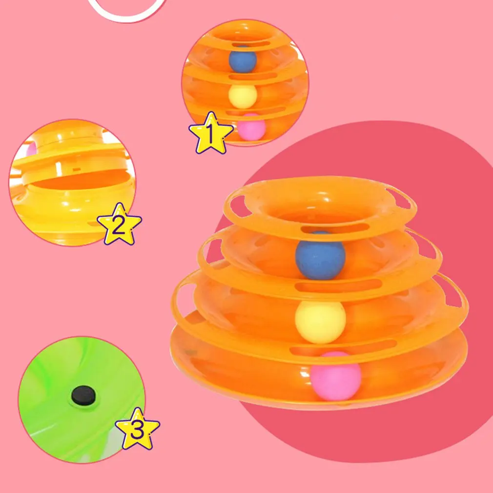 Игрушка для кошек, трехслойная Поворотная платформа, развлекательная дорожка, башня, Забавный кошачий трек, мяч, пластиковая Нескользящая прочная игрушка для кошек