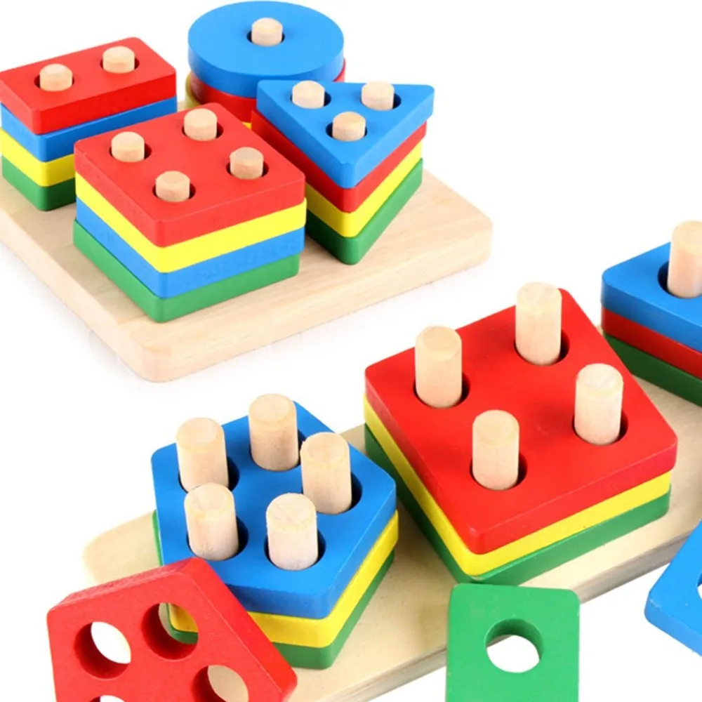 portable size wooden puzzles teaching aids geometric shape