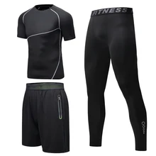 3 Pieces Set Men's Sports Track Sportswear Quick-drying Running Clothes Gym Fitness Training Suit