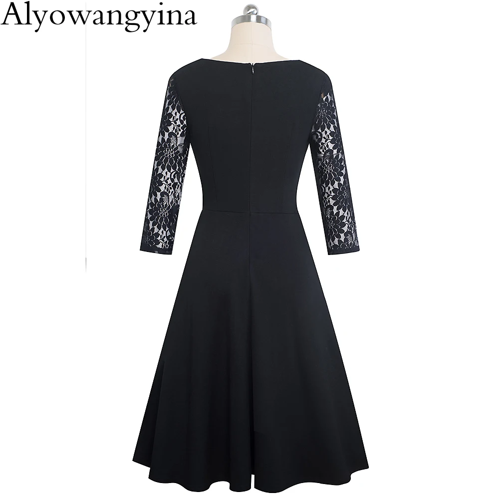 Alyowangyina, винтажное женское модное Хлопковое платье с цветочным рисунком, Che Vestidos, деловые вечерние, Осенние, элегантные, расклешенные, женское платье, A167