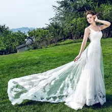 

summer dress mermaid Wedding Dress 2015 bridal gown new sexy Hot Spaghetti Strap vestidos Brides white long lace appliques