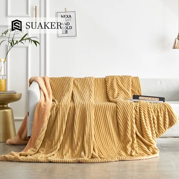 

Suaker Modern Light Tan Blanket Warm Magic Fleece Duvet Cover Soft Travel Throw Aircraft TV Sofa Queen King Blanket For Home