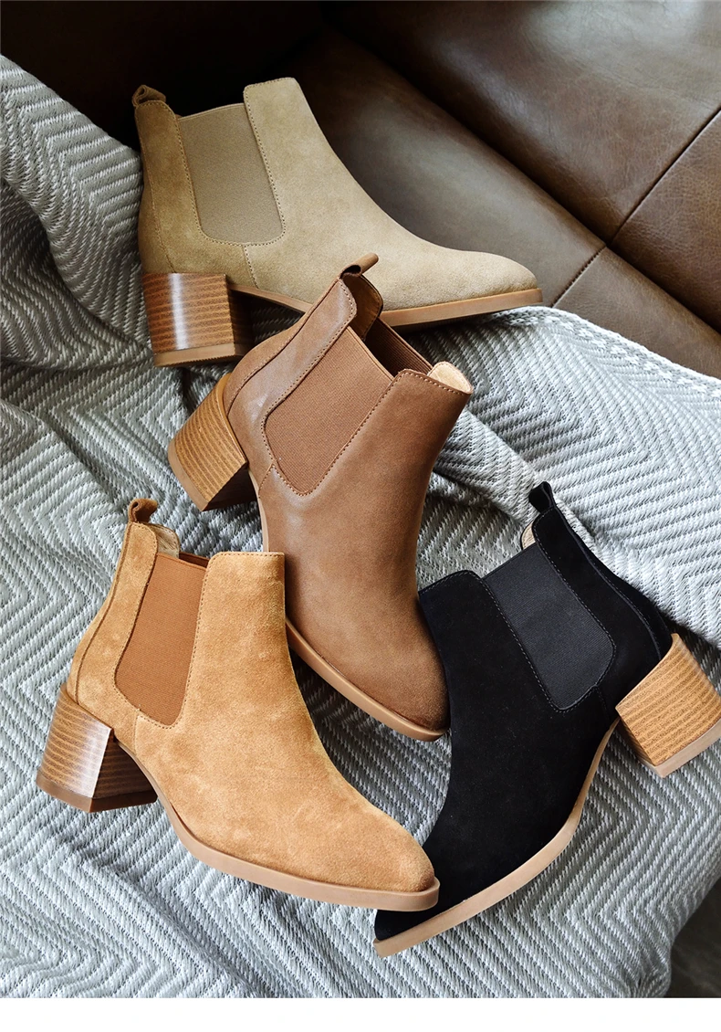 Женские ботинки «Челси» из натуральной коровьей замши; женские ботильоны с острым носком на высоком каблуке; слипоны ручной работы; Steinmeier