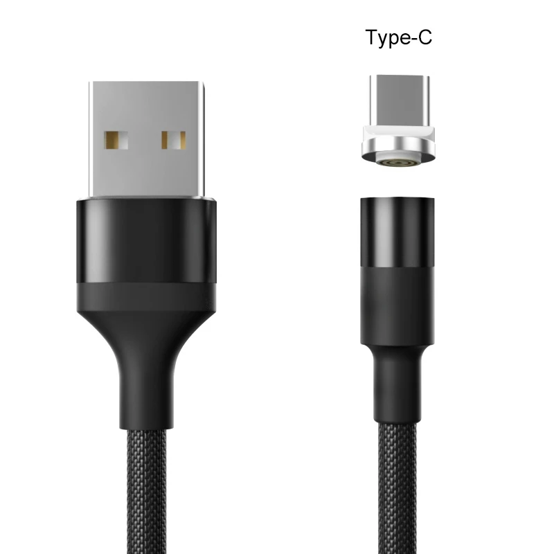 QC 3,0 Быстрая зарядка 3A Магнитный кабель type C Micro Usb быстрая зарядка Usb C светодиодный свет для iPhone Xiaomi huawei телефон 1 м - Цвет: Black for Type C