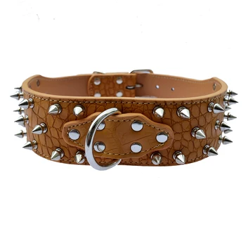 

Fashion Spiked Studded Dog Collars For Big Dogs Croc Pu Leather Collar Pet Neck Strap Adjustable Buckle Size M L XL XXL