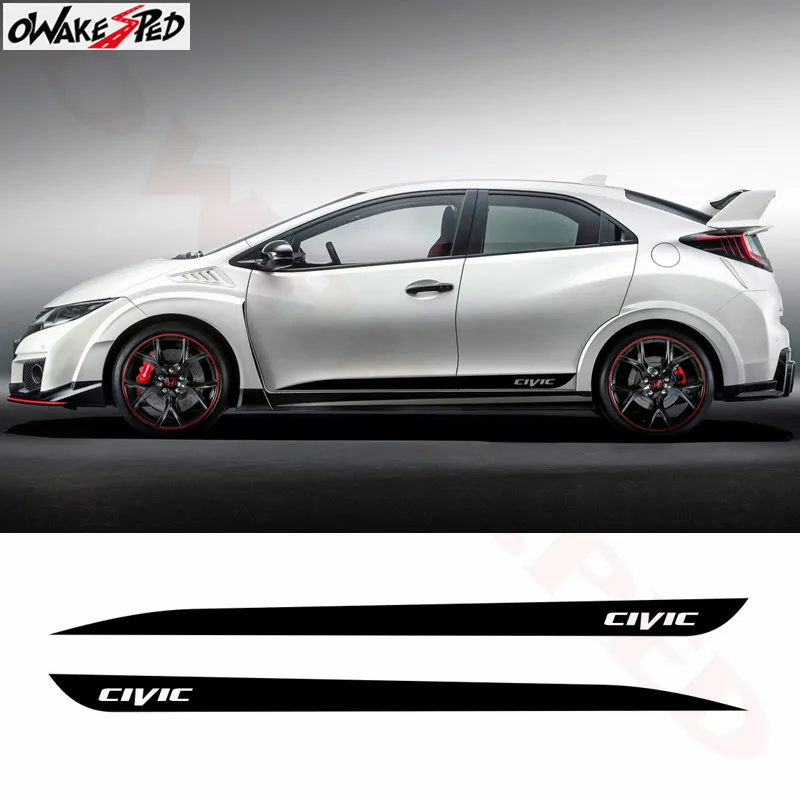 

2PCS Car Styling Vinyl Decal Side Stripes Skirt Graphic Stickers Auto Sticker Vehicle Accessories Decal For Honda Civic TYPE R
