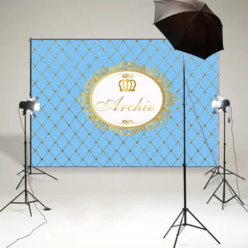 

BEIPOTO Blue gold prince photography backdrops baby shower boy background photo booth studio candy dessert table poster B872