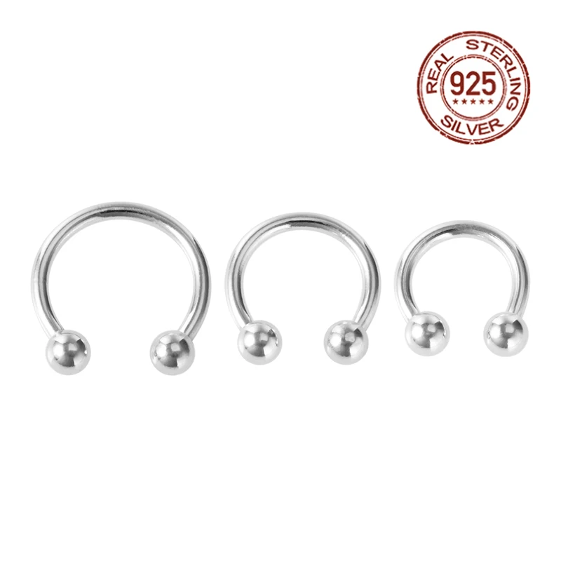 Nose Piercings 925 Sterling Silver Nose Septum Rings Horseshoe Piercing Jewelry 16G Cartilage Helix Tragus Earring Lip Piercing 6mm 8mm 10mm
