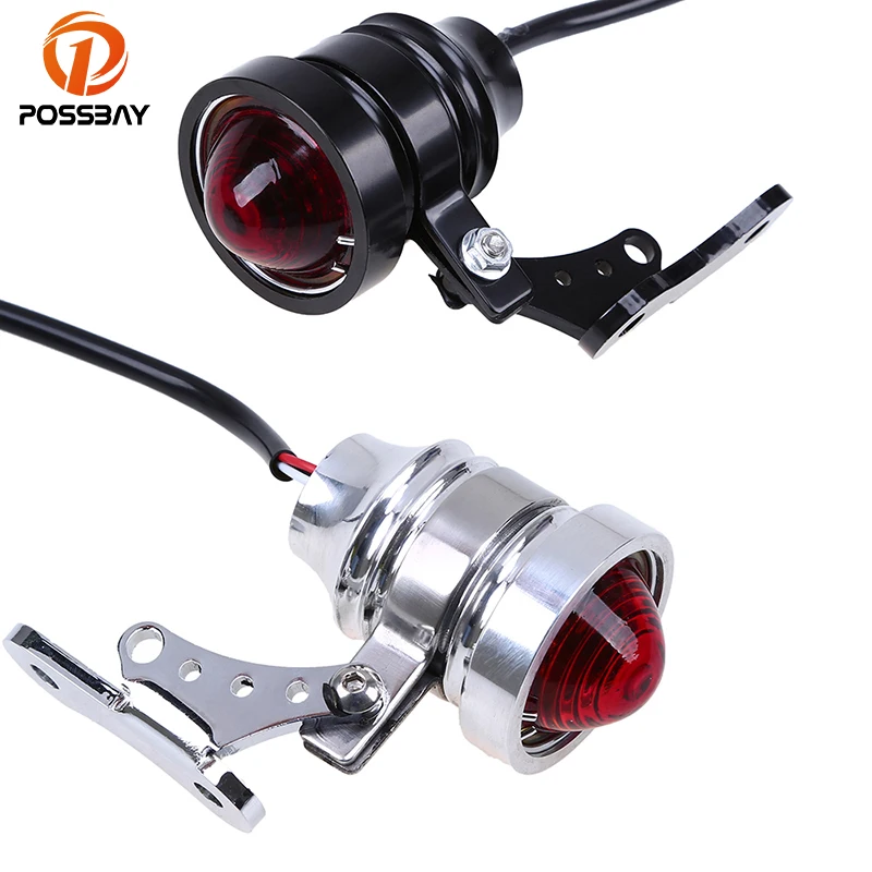 POSSBAY Vintage Motorcycle Taillight Off-Road Racing Bike Stop Brake Lamps Red Light With License Bracket Plate Universal Parts |
