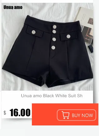 Unua amo Summer Black Suit Shorts Women Korean Style Casual Fashion Knee Length Wide Leg High Waist Shorts Female cotton shorts