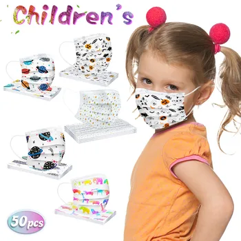 

Children's Mask Disposable Face Mask Breathable Industrial Anti-pollution 3ply Earloop Lovely Cute 50pc Respirator(none Medical)