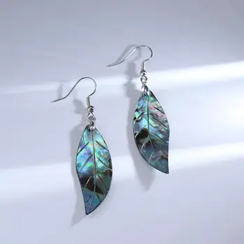 

Trendy-beads Exclusive Design Silver Plated Abalone Shell Leaf Plant Earrings Female Anniversary Day Gift
