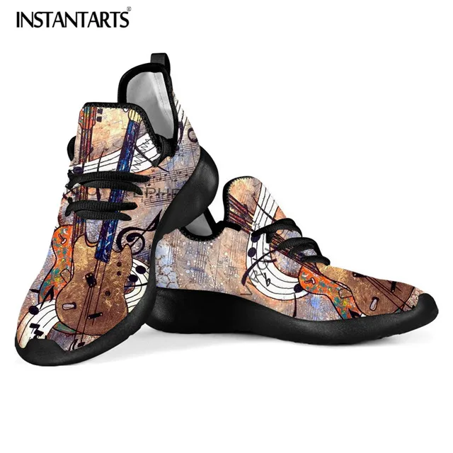 HME1393Z60 INSTANTARTS 3D Cool Fire Guitar Печать для женщин и мужчин уличные сетчатые трикотажные кроссовки дышащая обувь для бега светильник Летающая тканая обувь - Цвет: HME1393Z60