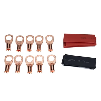 

10pcs Heavy Duty Copper Battery Cable Lugs 8AWG 3/8 with Heat Shrink Tubes Copper Battery Cable Connector Terminal