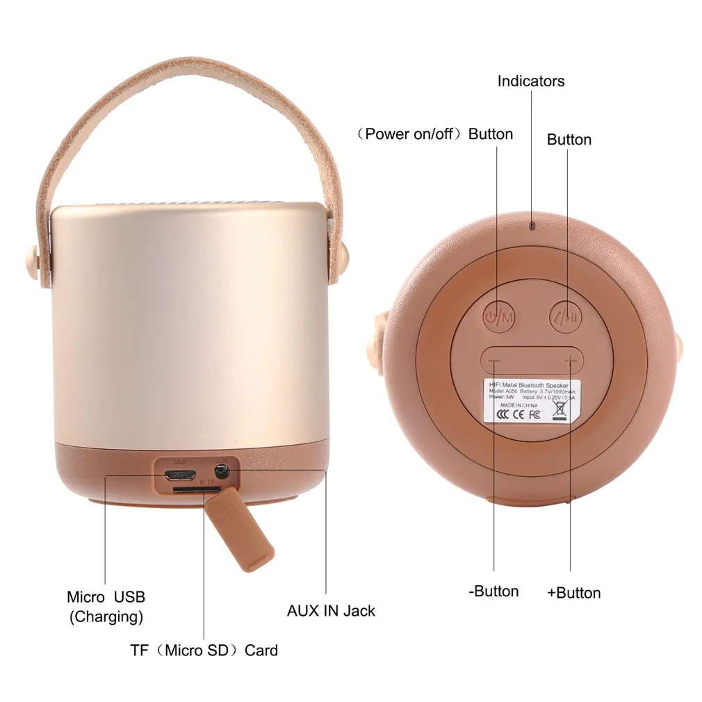 Portable Metal Mini Speaker 5W Wireless Speaker with TF Card Enhanced Super Bass for Smartphone Tablet Computer