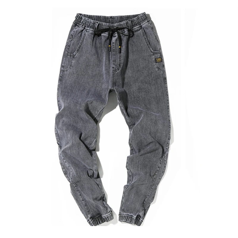 Pantalones harén elásticos de talla grande para hombre, Vaqueros holgados de moda para otoño e invierno, pantalones de cintura elástica