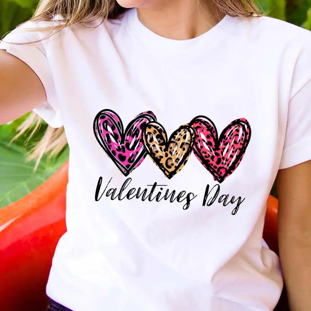 

Valentines Day Hearts Colored Printed 100%Cotton Women's T Shirt New Arrival Spring Casual O-Neck Pullovers Short Sleeve Tops