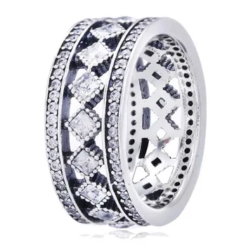 

Authentic 925 Sterling Silver Ring Openwork Vintage Fascination Crystal Rings For Women Wedding Party Gift Fine Jewelry