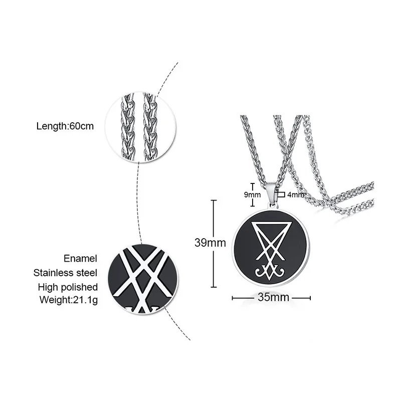 Мужские Цепочки и ожерелья Нержавеющая сталь Люцифер кулон 24 дюймов цепи sigil of Lucifer Luciferian 3D ювелирные изделия