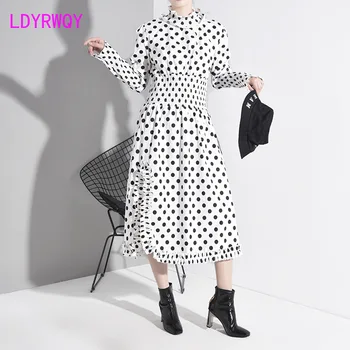 

Temperament Spring New Waist Split Dress Knee-Length Turtleneck Natural Regular Office Lady Polyester
