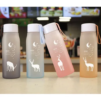 

560ML Elk Frosted Plastic Water Bottle Portable Transparent Bottle Fruit Juice Leak-proof Outdoor Sport Travel Camping Bottle