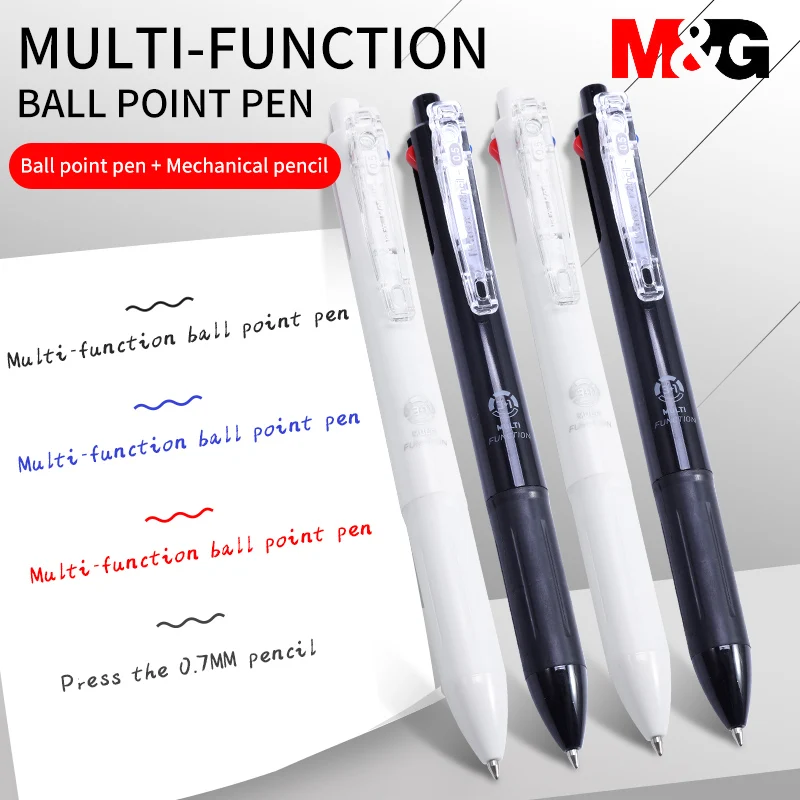 M&G 4 In 1 Multi-Function Mechanical Ballpoint Pen 3 Colors Ball Pen 1 Automatic Pencil 0.5mm School Office Writing Supplies 05mm mechanical pencil starter set automatic pencils refill leads for writing drawing drafting silver