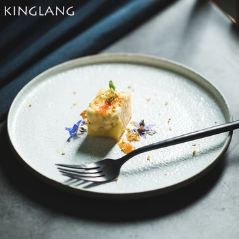 

KINGLANG Nordic White Steak Plate Western Dinner Plate Ceramic Breakfast Plate Creative Cake Flat Plate Pasta Dish