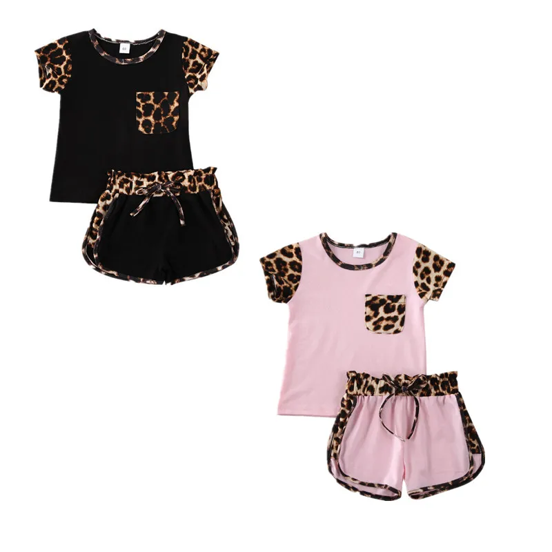 Baby Summer Clothing 1-6Y Toddler Kid Baby Girl Short Sleeve Leopard Tops Shirt Short Pants Outfit Clothes Set 2PCS kids clothing set,girls clothing set,boys clothing set