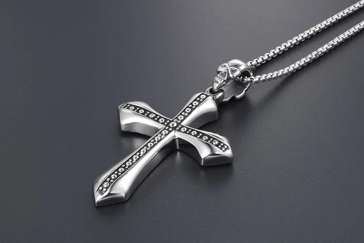 男士复古耶稣十字架钛钢项链吊坠哥特骷髅头项坠 (8)