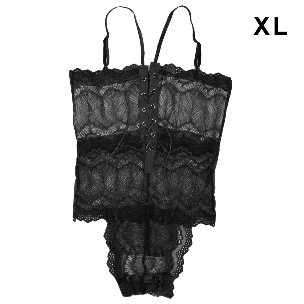 Black XL IKOKY Тедди Сексуальная женская пижама галстук бюстье Глубокий V нижнее бельё платье для женщин кружева Porno Babydoll Повязки - Цвет: Black XL