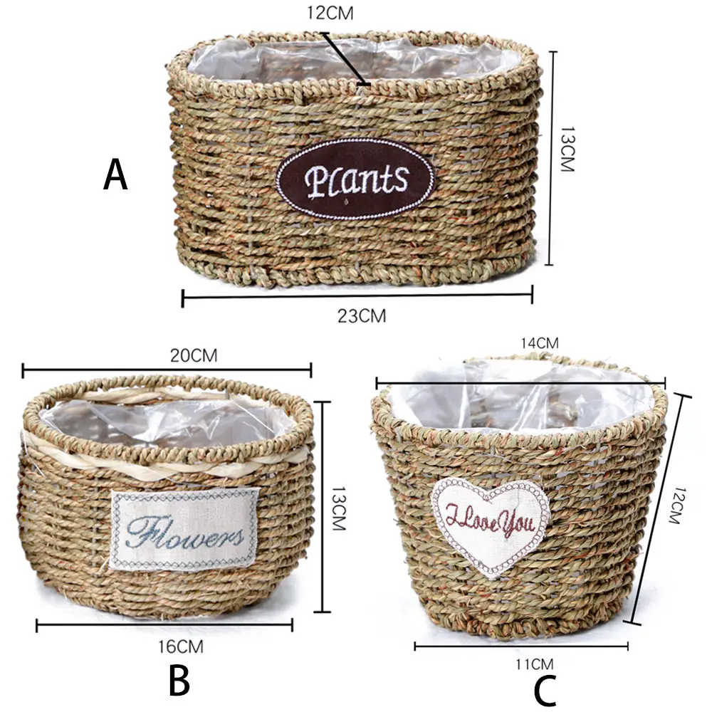 Woven Flower Basket Plant Fiber Sundries Storage Space Saver Household Supplies Sundries Basket Stretch Small Large Volume