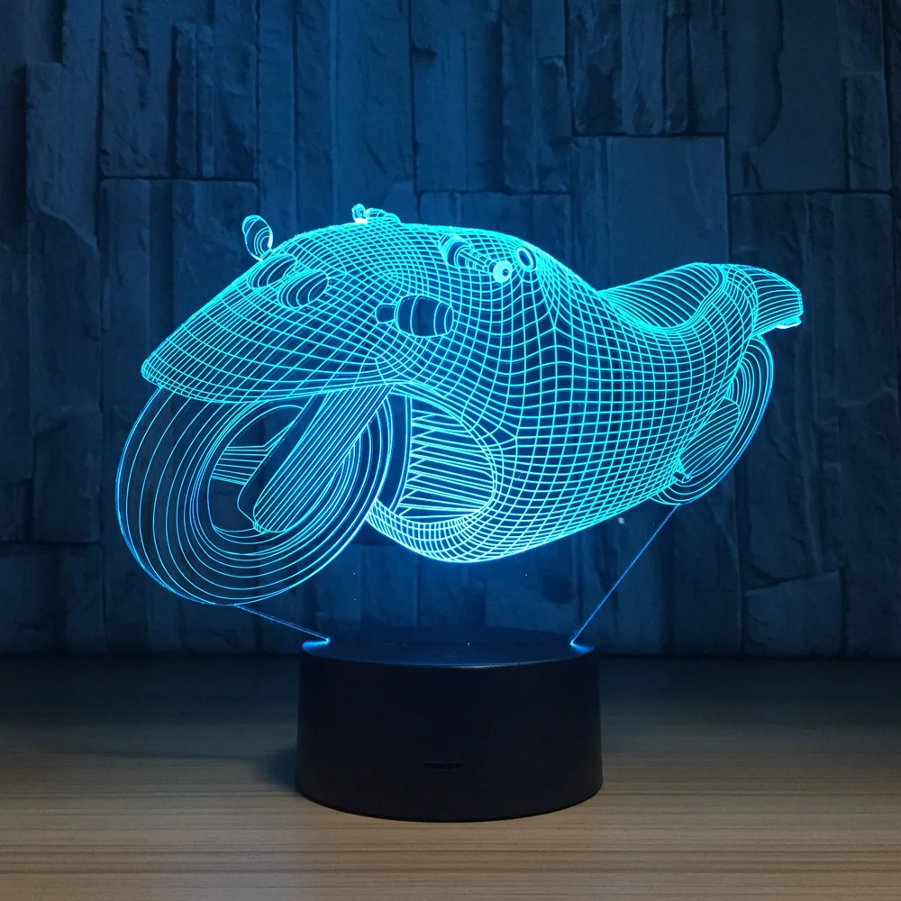 

New Motorcycle 7 Color Lamp 3d Visual Led Night Lights For Kids Touch Usb Table Lampara Lampe Baby Sleeping Nightlight