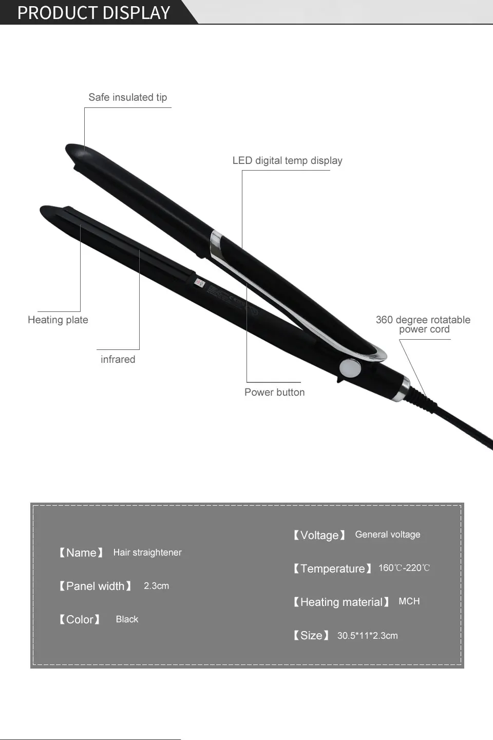Инфракрасная нагревательная плоский сенсорный экран цвета черного Металлика с девятью патронами выпрямитель для волос светодиодный Дисплей Керамика Vapor утюжок для волос Инструменты для укладки волос