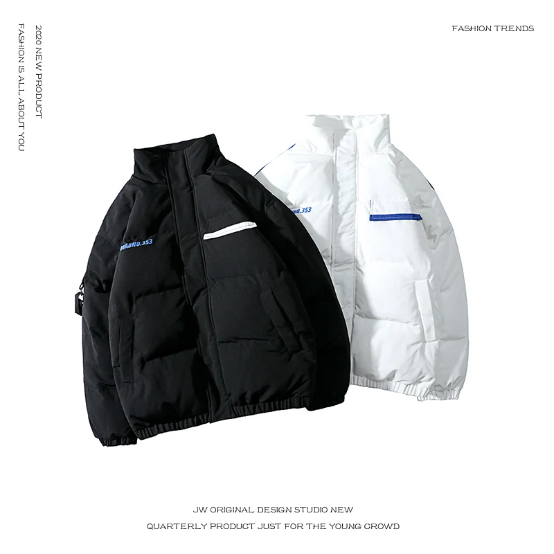 New Style White Couple's Cotton-Padded Coat Men's and Women's Loose Trendy Cotton-Padded Coat Hooded Coat Winter Hong Kong