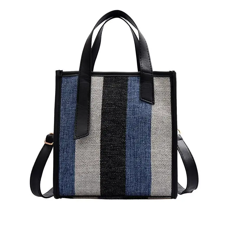 Yogodlns высокое качество хозяйственные сумки для женщин женские цветные полосы холлщовая сумка большая емкость сумка для женщин - Цвет: Blue